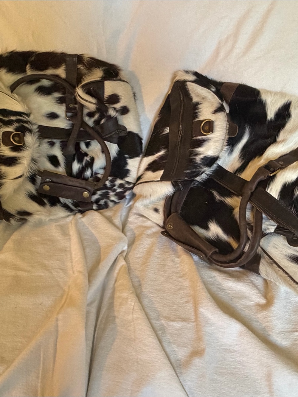 Cowhide Fur Tote Bag - Black & White